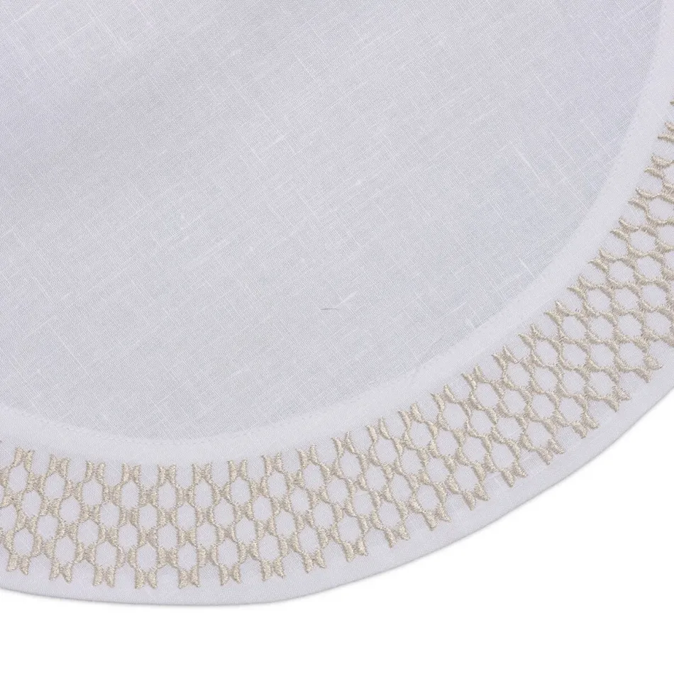 Smock 16" Round Placemat - White Linen/Silver Embroidery