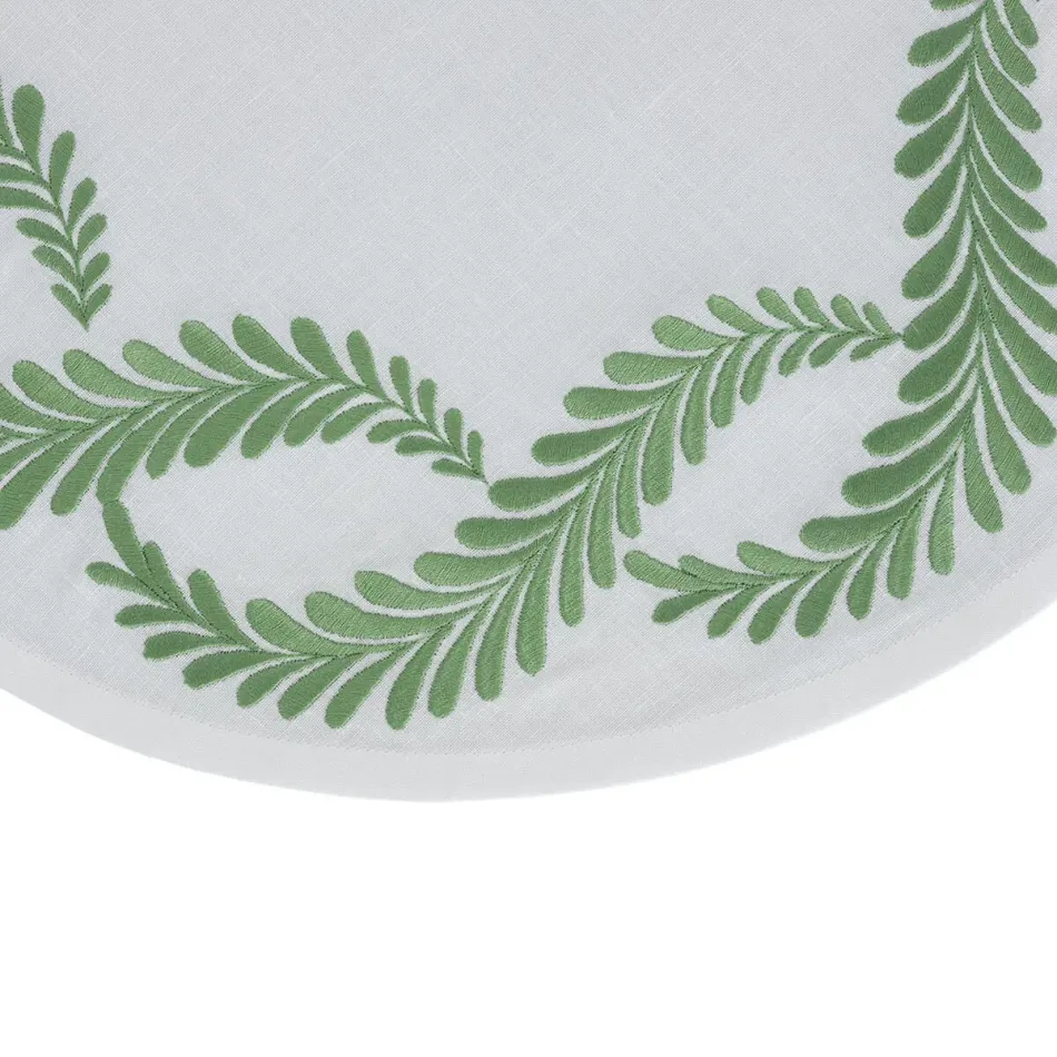 Tangeri 16" Round Placemat - White Linen/Green Embroidery