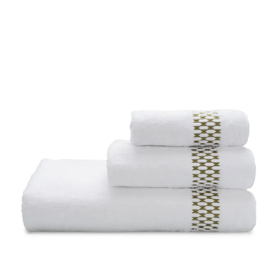 Smock White/Olive Embroidered Bath Towels