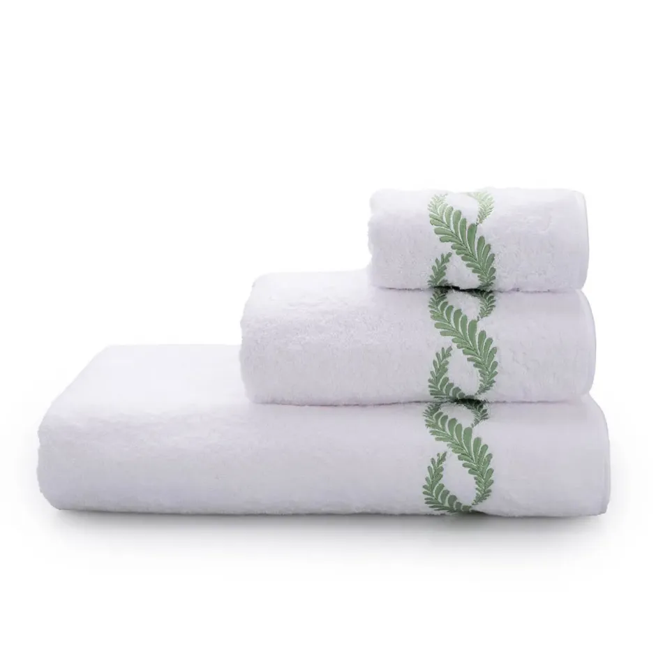 Tangeri White/Green Embroidered Bath Towels