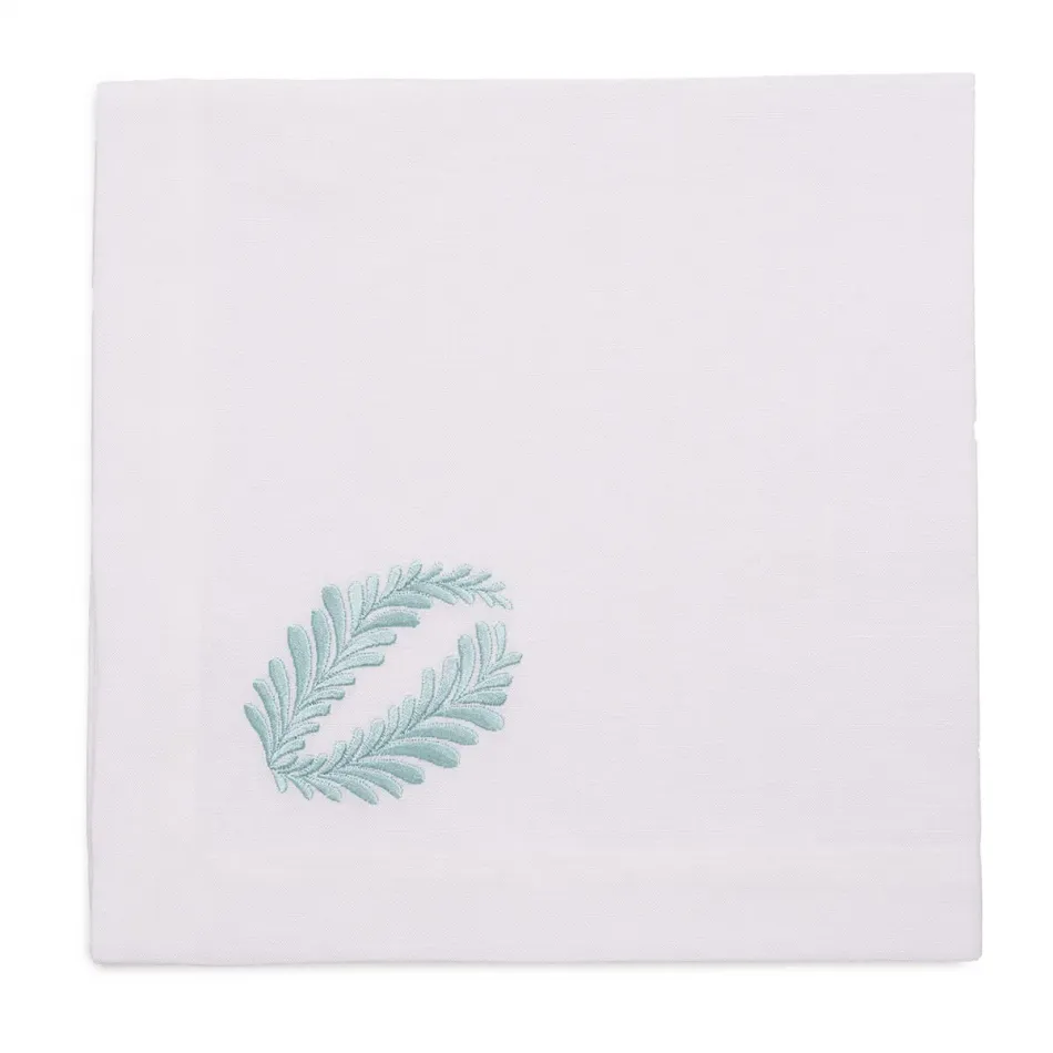 Tangeri 19" Square Napkin - White Linen/Light Blue Embroidery