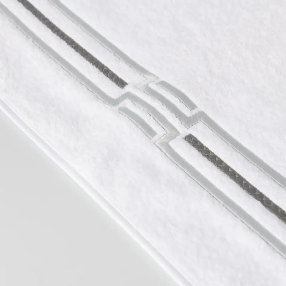 Tibet White/Grey Embroidered Bath Towels