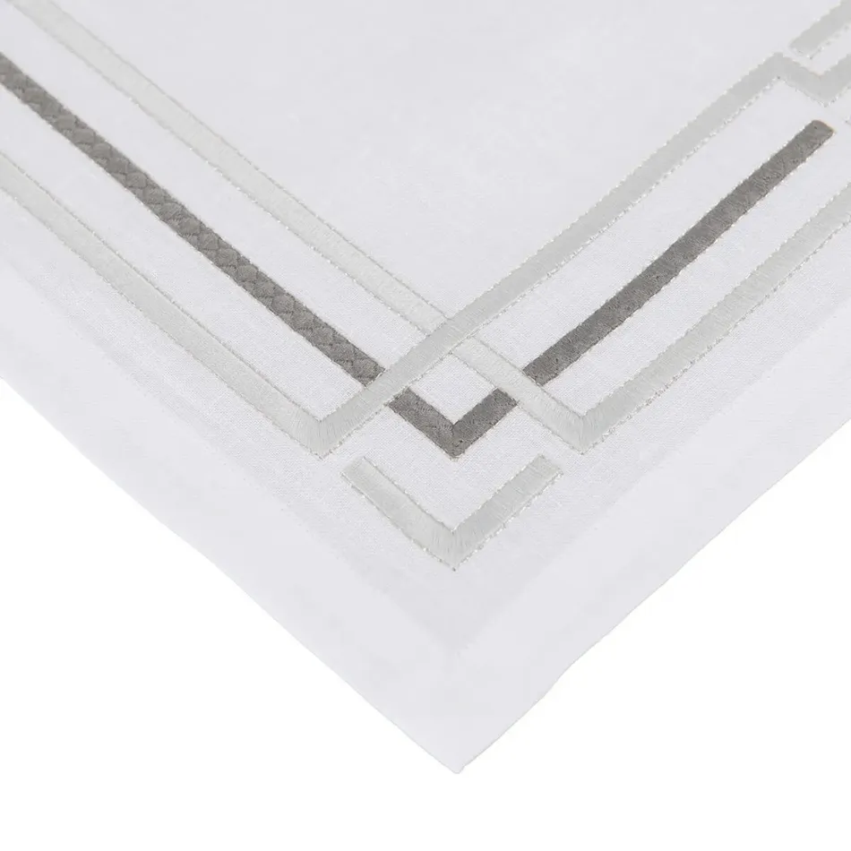 Tibet 16" x 20" Rect Placemat - White Linen/Grey Embroidery