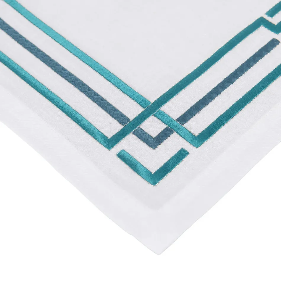 Tibet 16" x 20" Rect Placemat - White Linen/Octanium Embroidery