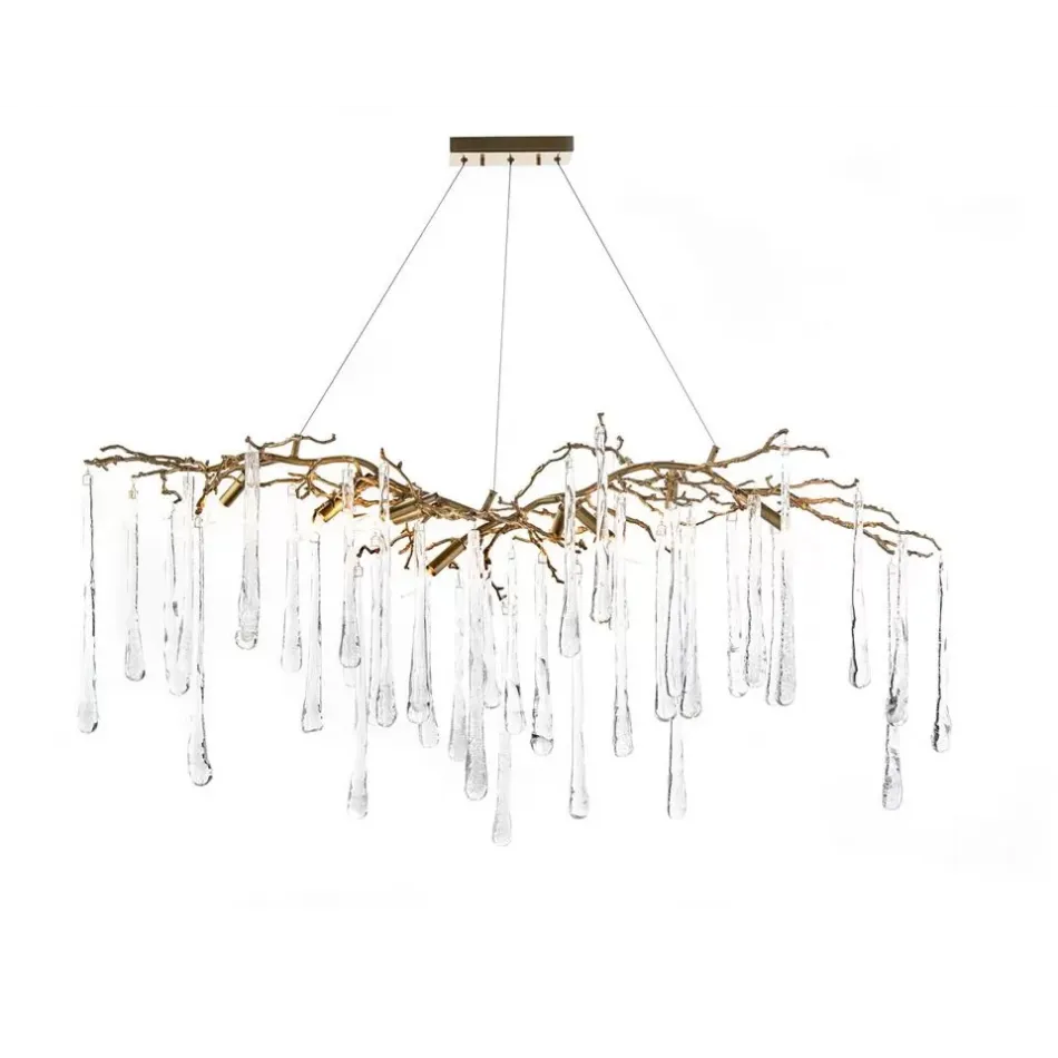 Brass and Glass Teardrop Nine-Light Chandelier