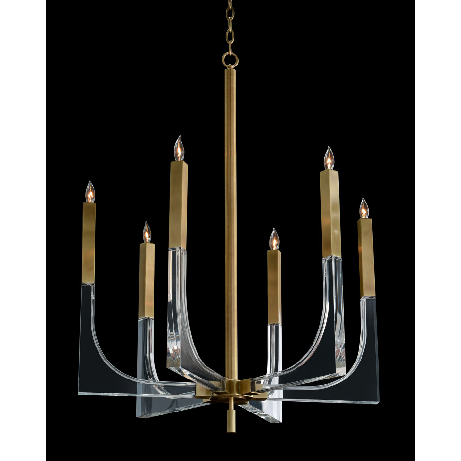 Acrylic and Brass Six-Light Chandelier
