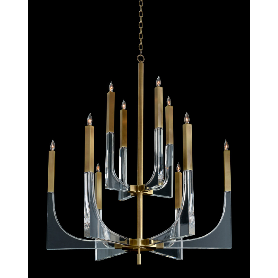 Acrylic and Brass Ten-Light Chandelier