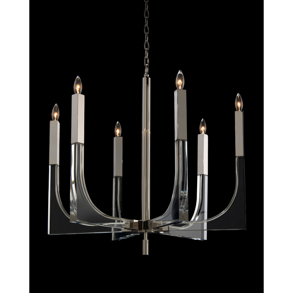 Acrylic and Nickel Six-Light Chandelier