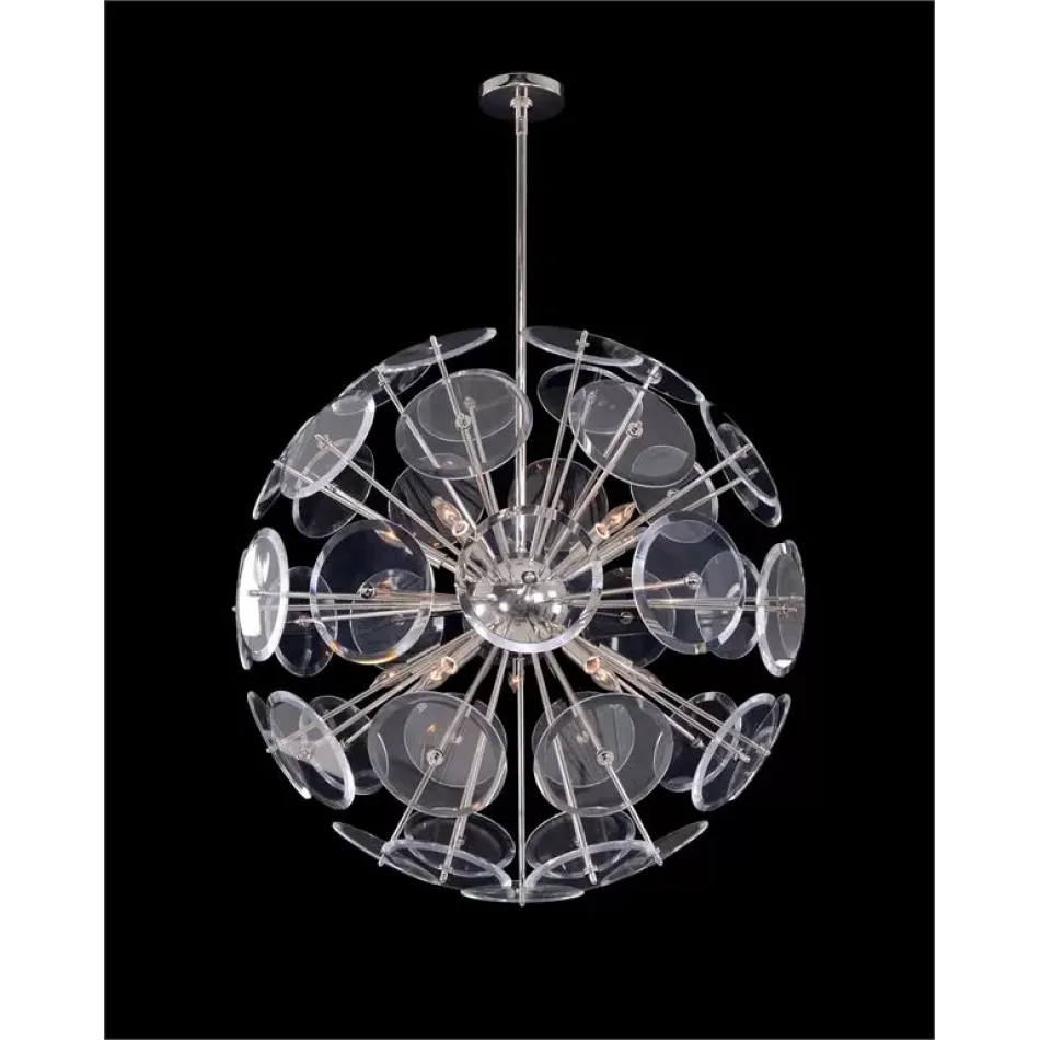 Genesis: Acrylic Sphere Ten-Light Pendant in Polished Nickel