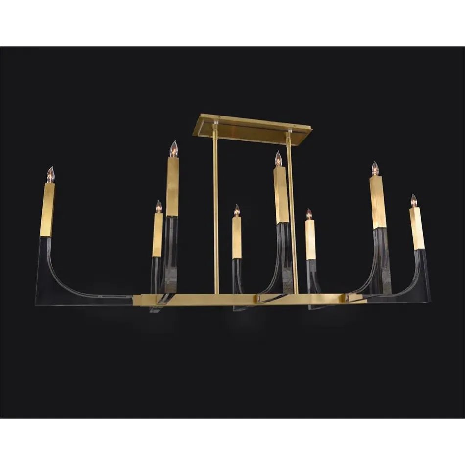 Genesis: Acrylic Eight-Light Chandelier with Antique Brass
