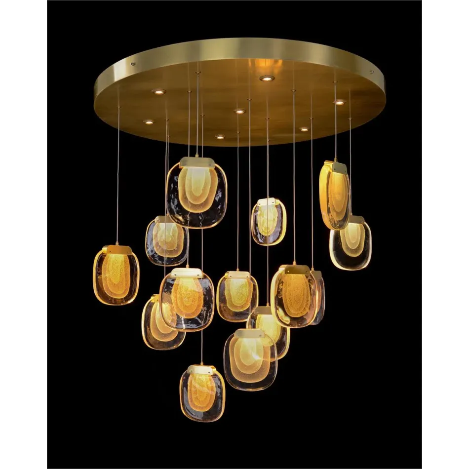 Bansho: Layered Glass Twenty-One-Light Drop Pendant Chandelier