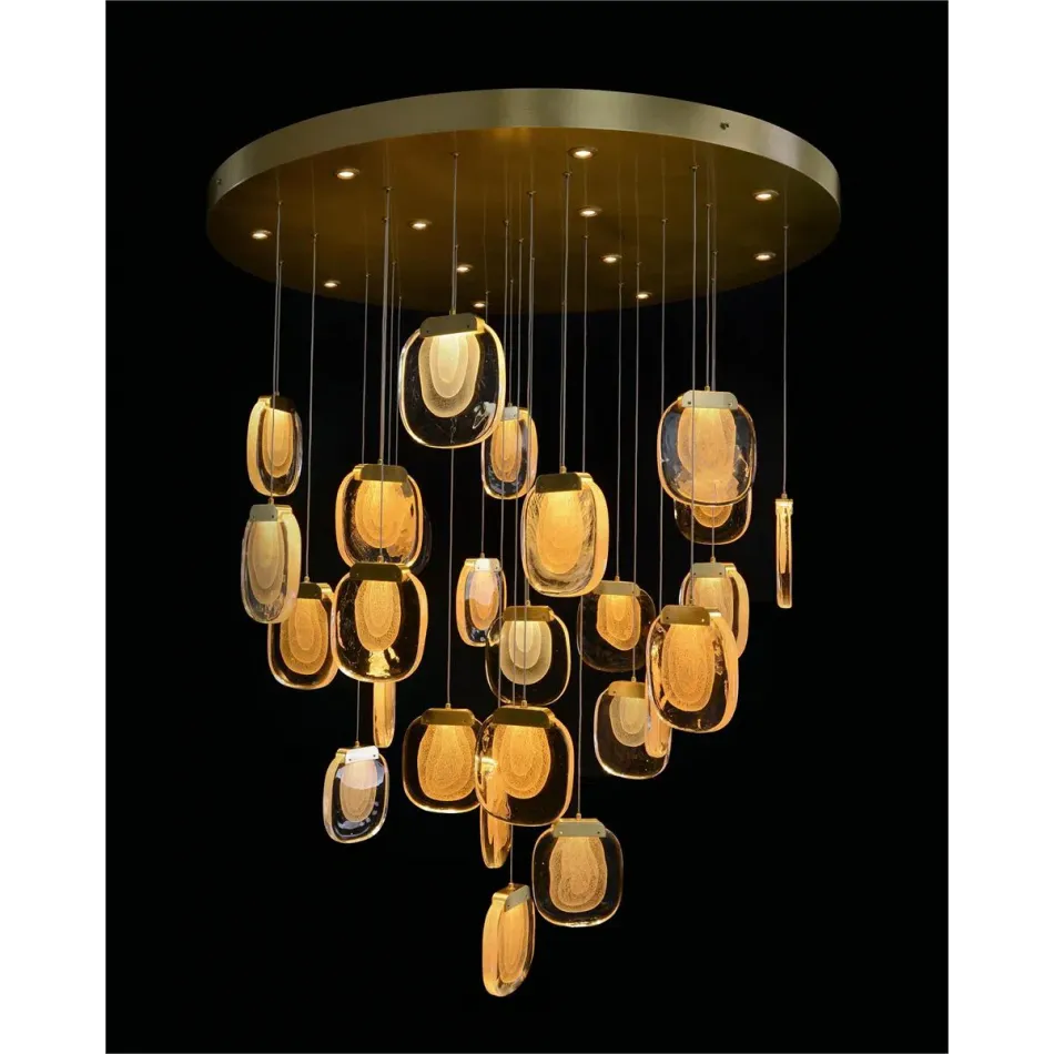 Bansho: Layered Glass Thirty-Nine-Light Drop Pendant Chandelier