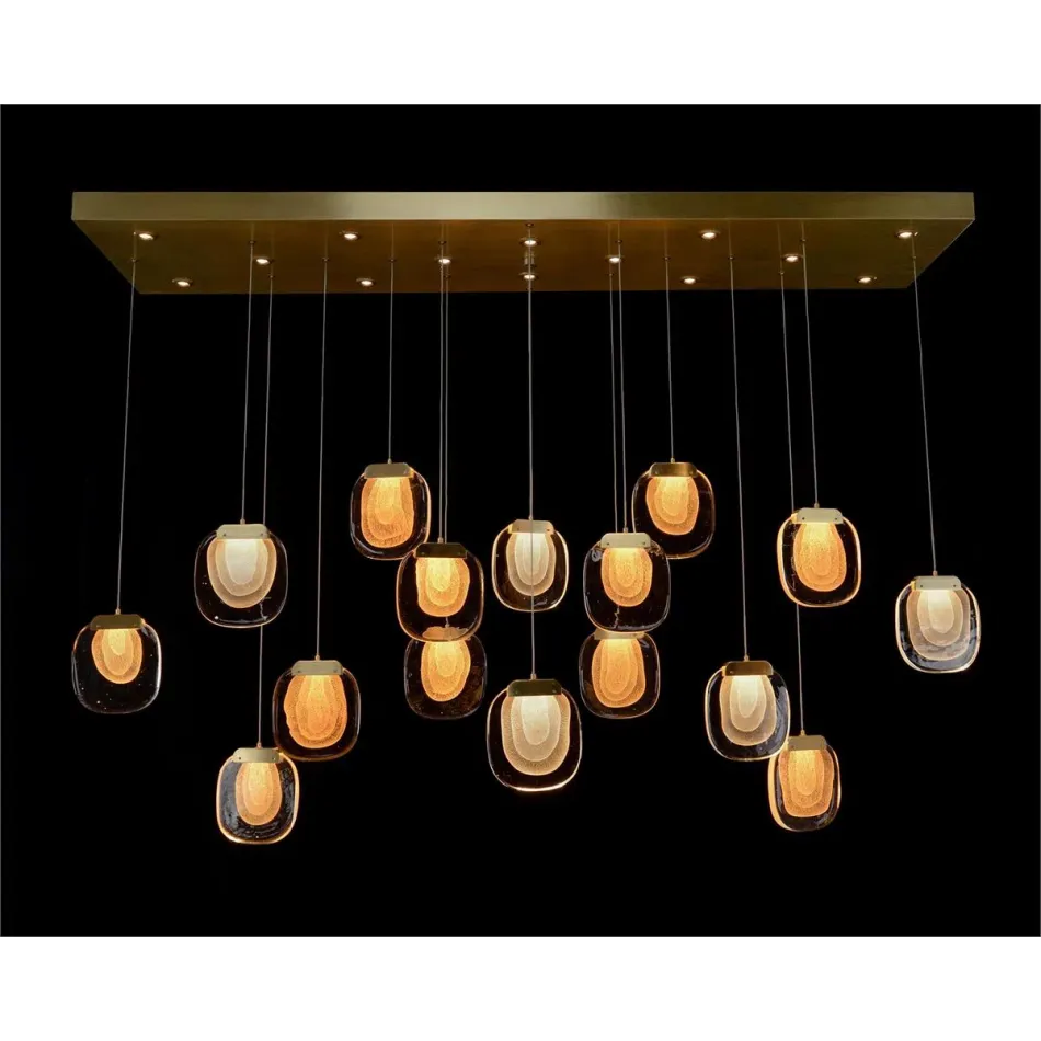 Bansho: Layered Glass Thirty-Light Horizontal Pendant Chandelier