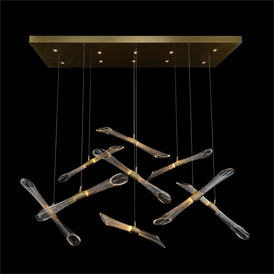 Rhapsody Fluted and Seeded Glass Tubes Horizontal Chandelier 15"H X 70"W X 18"D