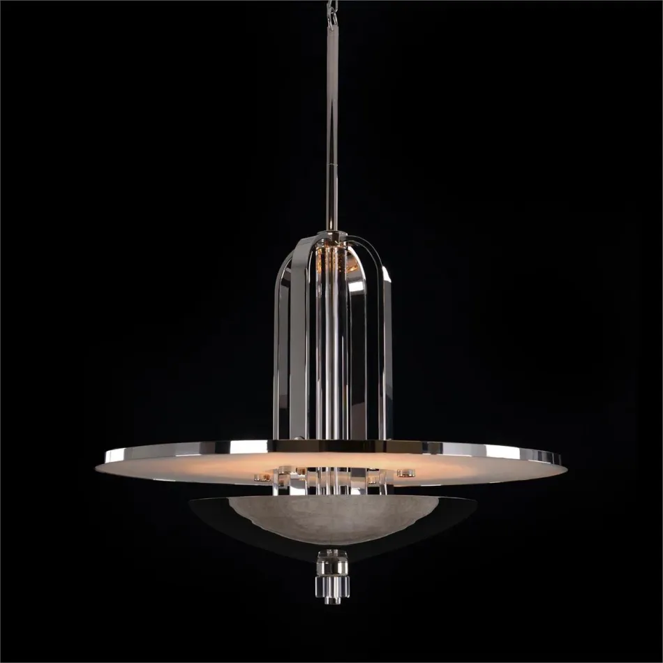 International Style Eight-Light Cage Pendant in Polished Nickel 20"H X 36"W X 36"D