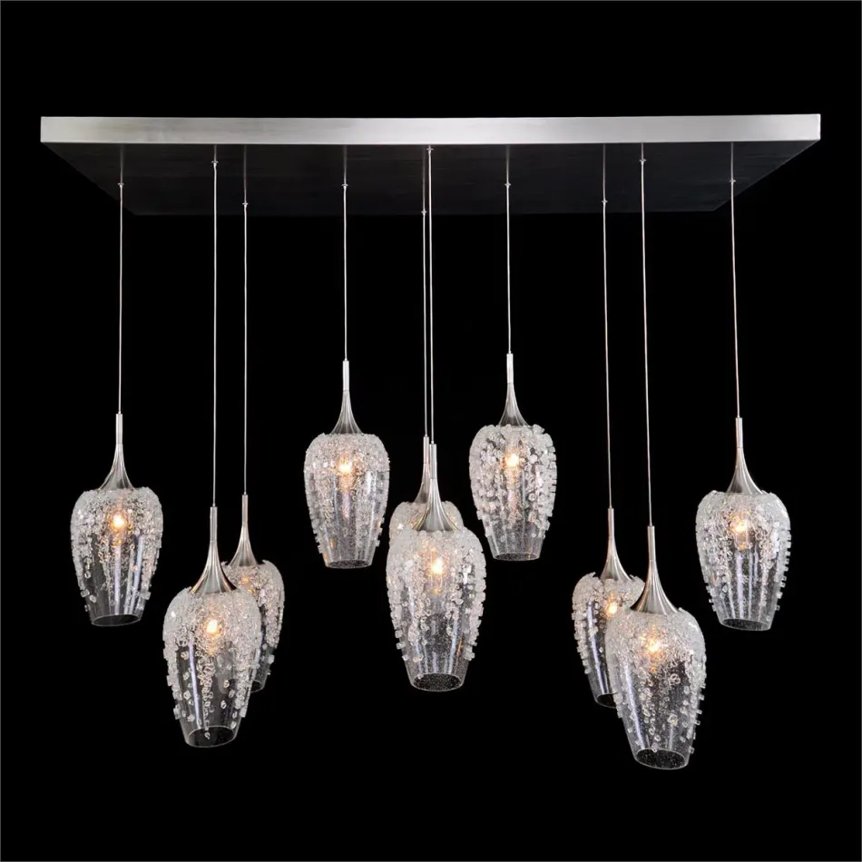 Aureo Ten-Light Horizontal Glass Pendant Chandelier 24"H X 60"W X 20"D