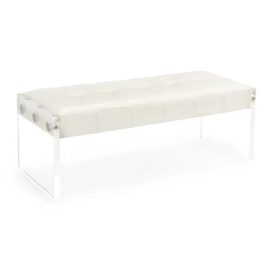 Clarice White Leather Bench