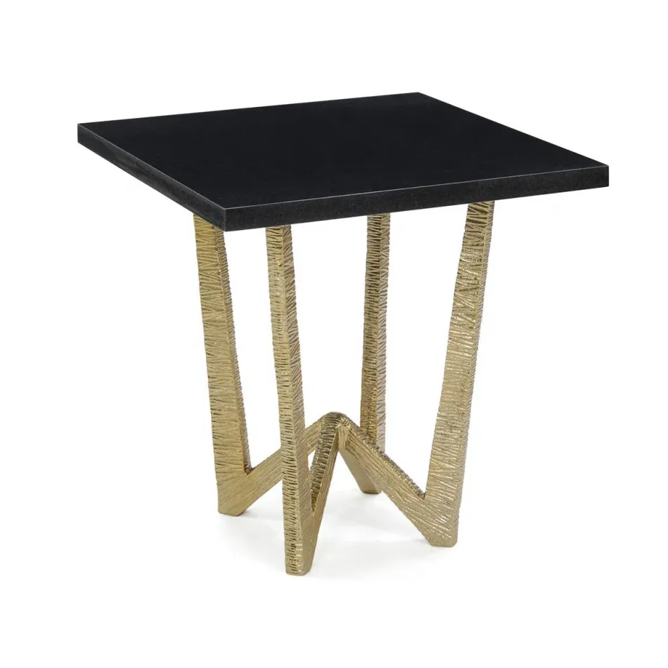 End Table In Brass With Granite Top 22.5"H X 22"W X 1"D