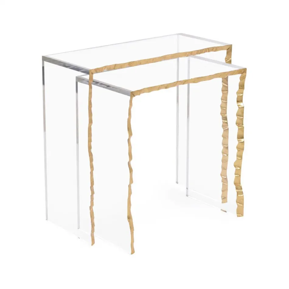 Gold-Leaf Edge Nesting Tables (Set of Two) 18"H X 18"W X 10"D