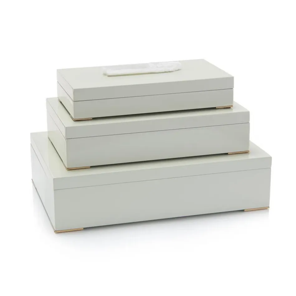 Set of Three Boxes Topped in Selenite