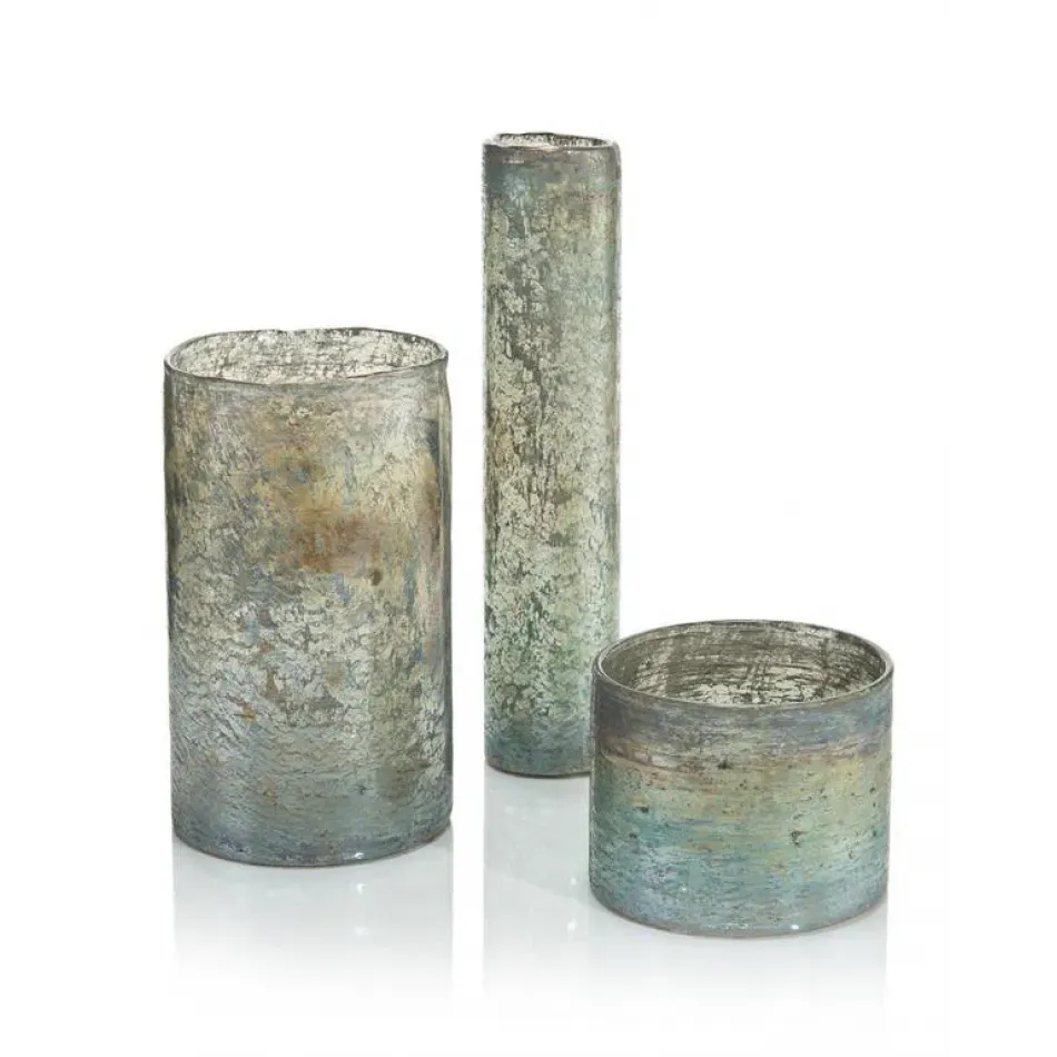 Set of Three Foil and Green Cylindrical Vases