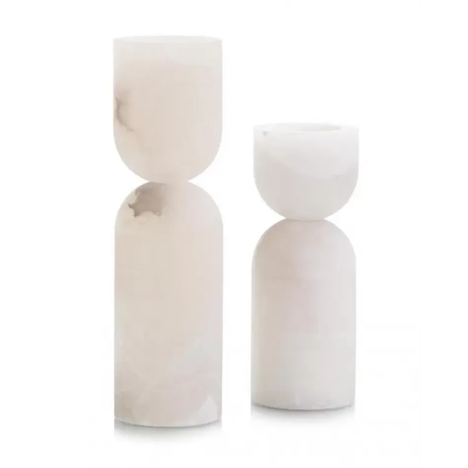 Set of Two Alabaster Candleholders