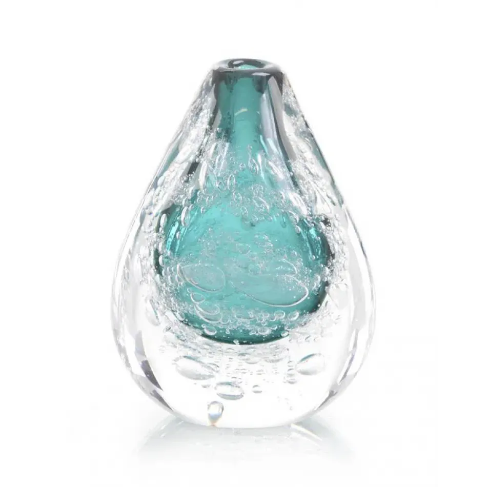 Azure Art Glass Vase with Bubbles