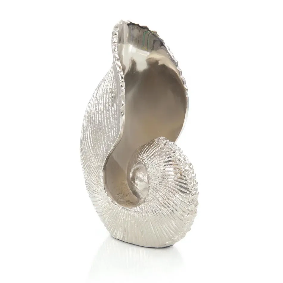 Nautilus Seashell Nickel Sculpture 12"H X 7.75"W X 5"D