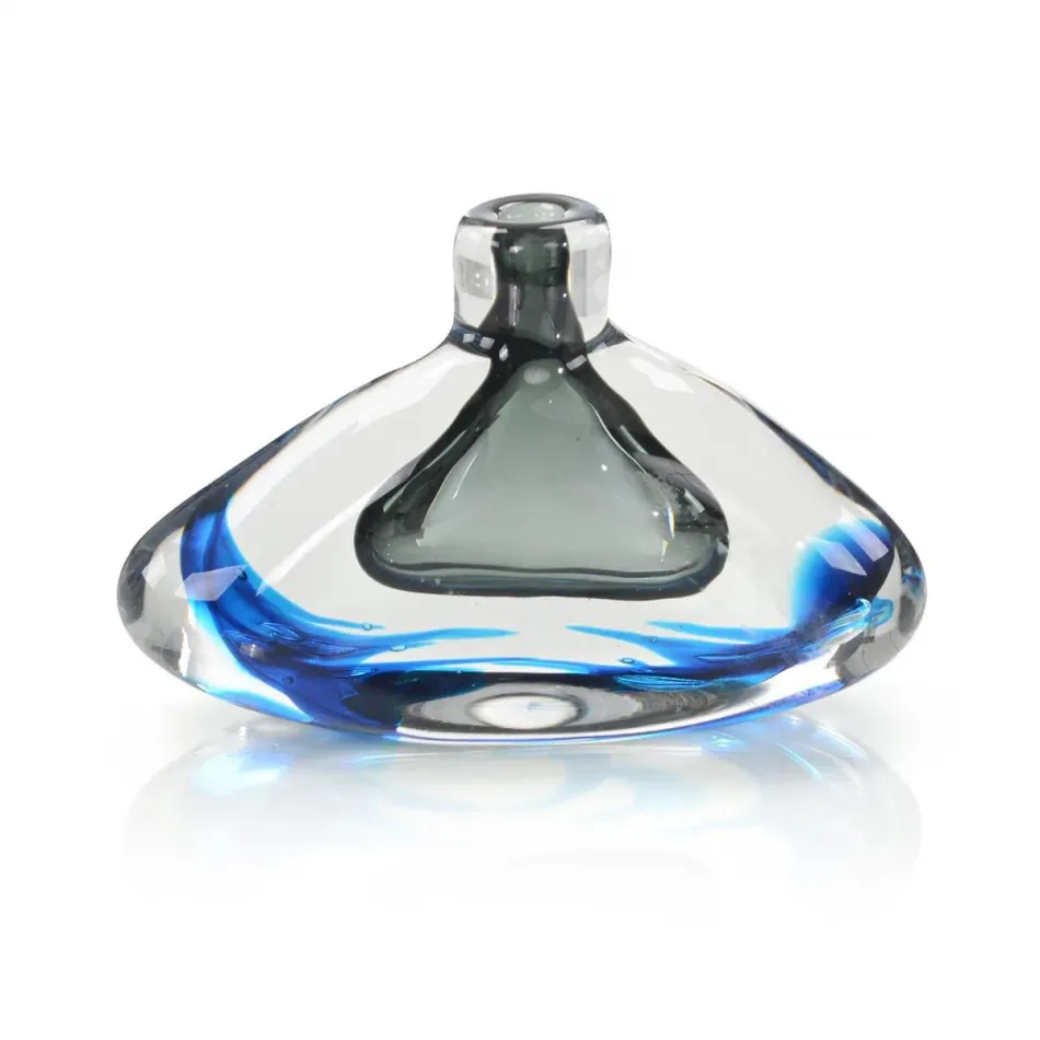 Handblown Sky Blue and Grey Glass Vase I 6.5"H X 10"W X 3"D