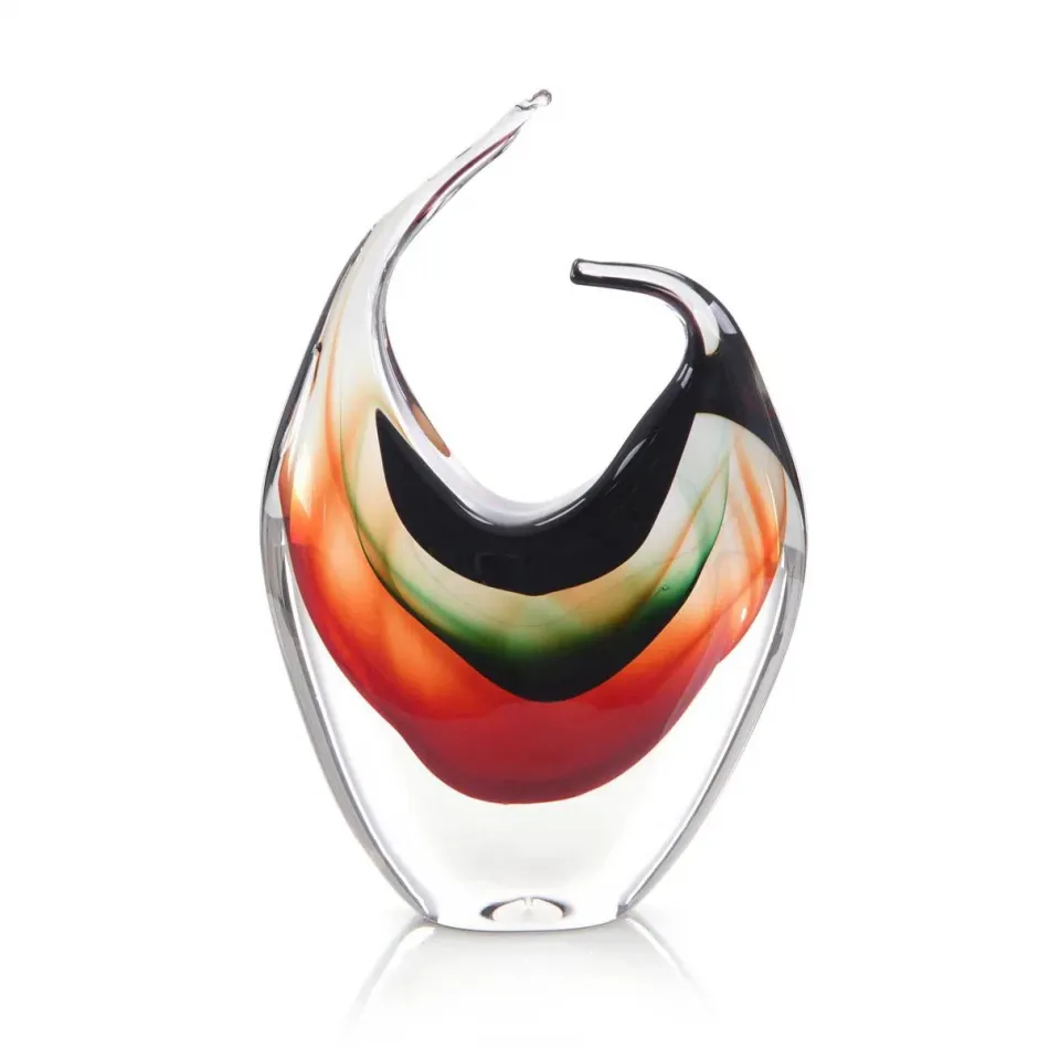 Handblown Red, Violet, and Emerald Glass Sculpture I 13.5"H X 9.5"W X 3"D