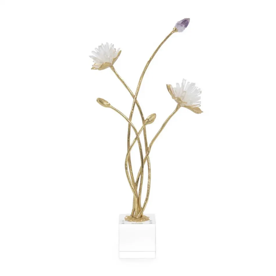 Quartz and Amethyst Floral Sculpture 20"H X 9.5"W X 3"D