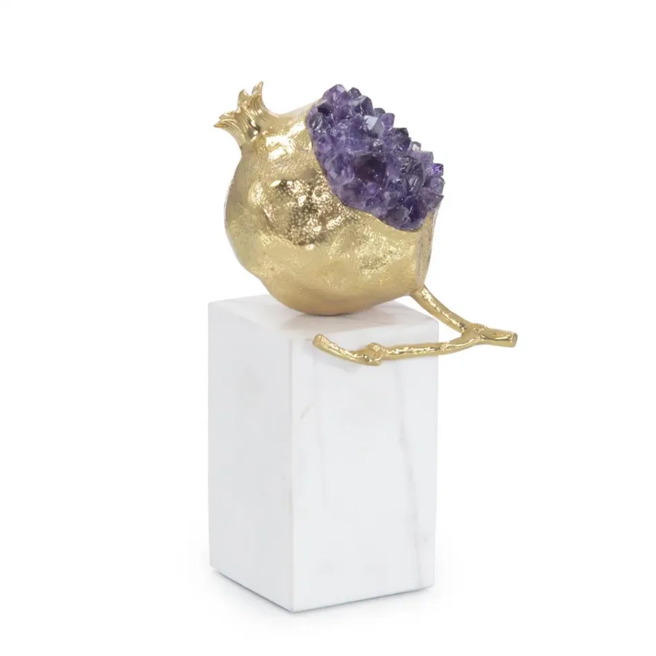 Brass and Amethyst Pomegranate Sculpture II 9.5"H X 4.75"W X 4.75"D