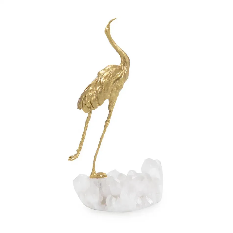 Brass Crane and Quartz Sculpture I 10"H X 5"W X 3.75"D
