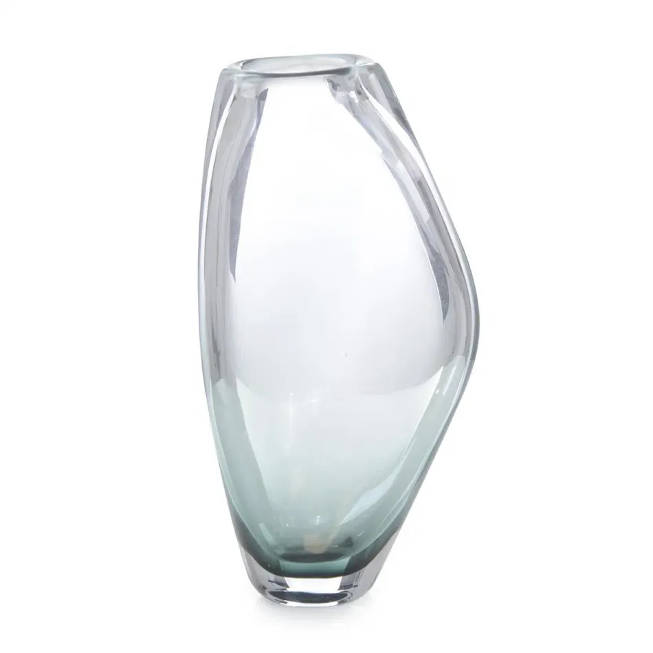 Handblown Translucent Navy Blue Glass Vase I 15"H X 7.75"W X 4"D