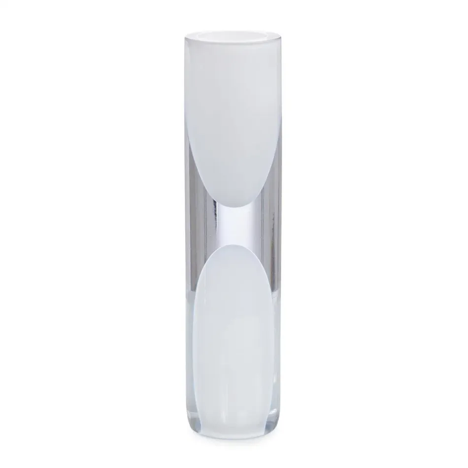 White Handblown Hourglass Sculpture I 15.75"H X 3.5"W X 3.5"D