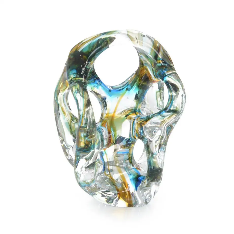 Azure Blue and Yellow Handblown Glass Sculpture I 9.5"H X 6.25"W X 6.25"D