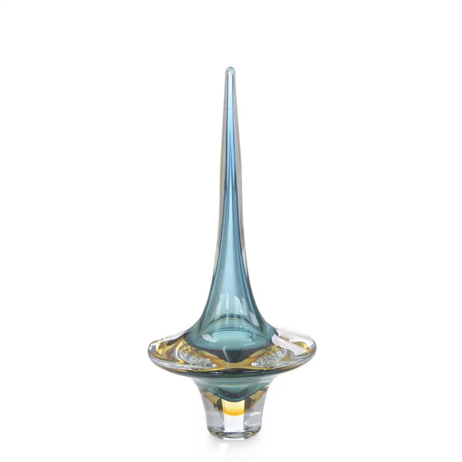 Azure Blue Handblown Glass Sculpture III 15"H X 7.5"W X 7.5"D