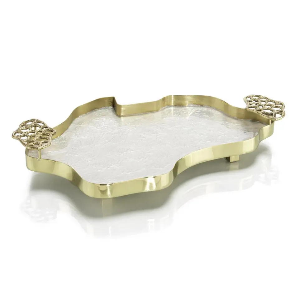 Brass and Iridescent White Tray 3"H X 13"W X 20.5"D