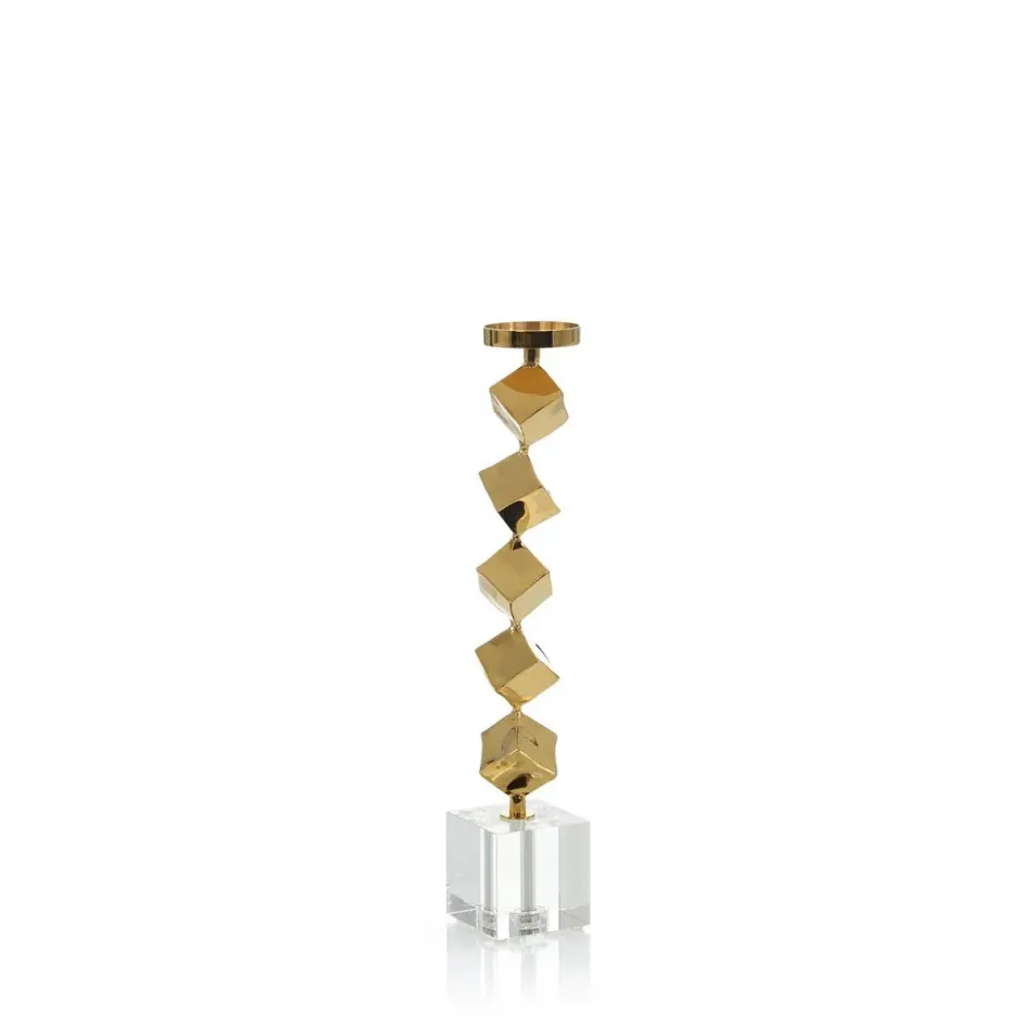 Mirror Brass Cubed Candleholder III 20"H x 3.5"W x 3.5"D