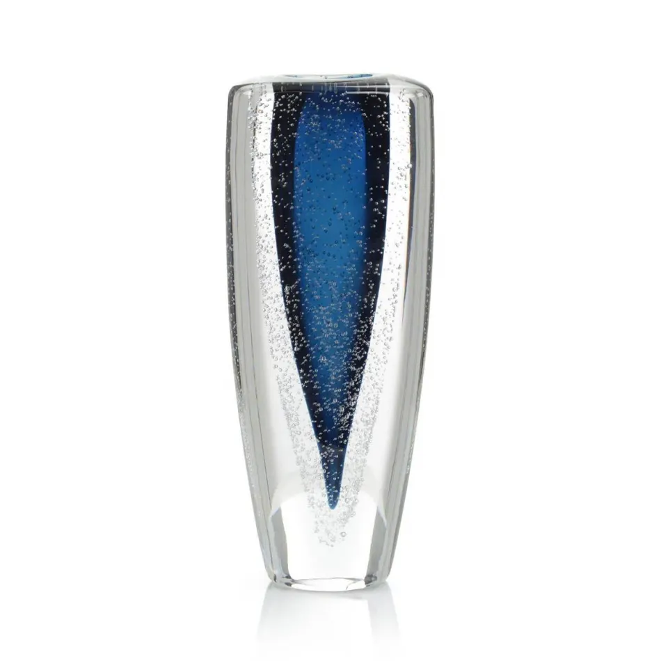 Sapphire Blue Handblown Glass Vase I 16.75"H x 6.75"W x 3.5"D