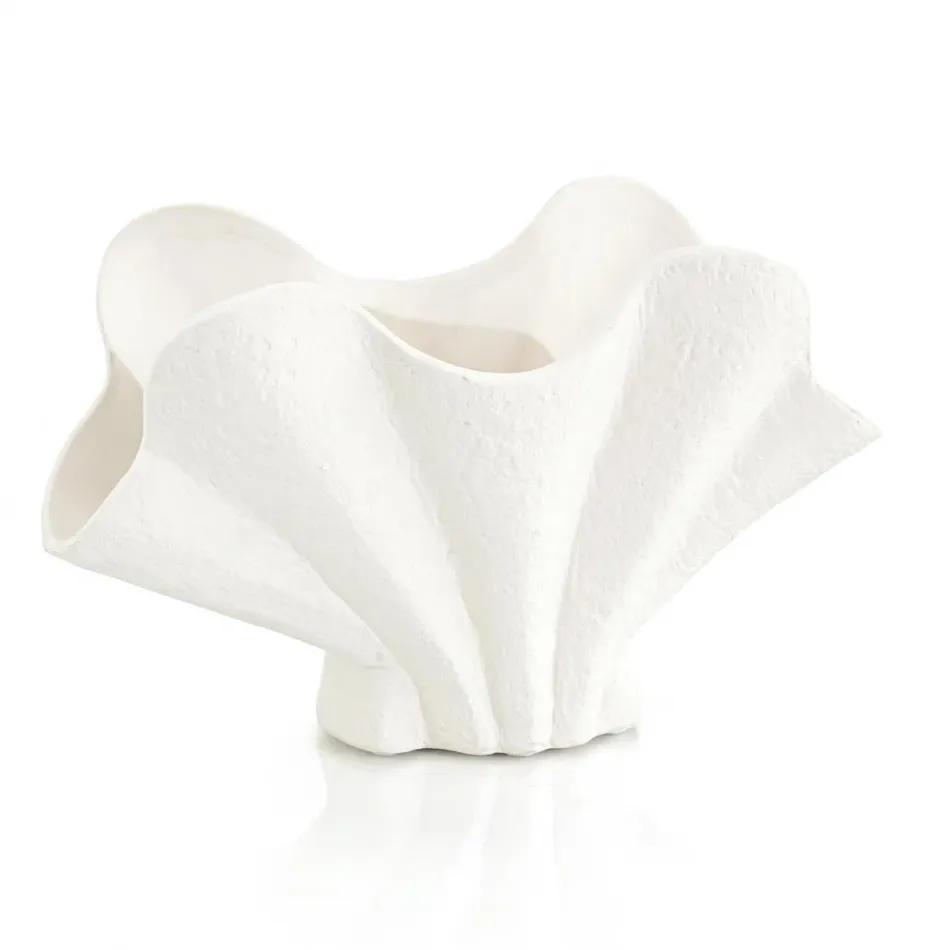 White Shell Porcelain Vase 8.25"H x 13.75"W x 6.7.5"D