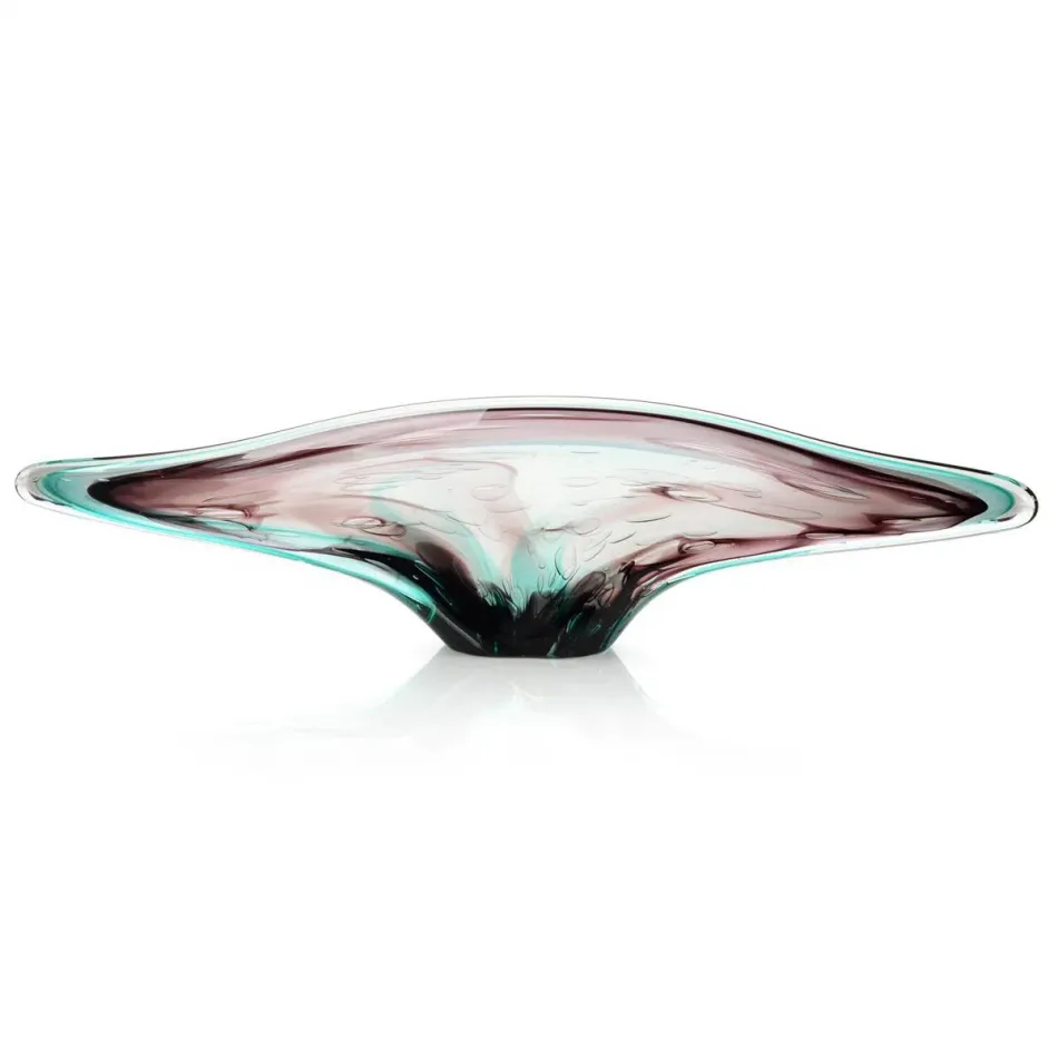 Eggplant Purple And Turquoise Handblown Glass Sculpture I 9.75"H x 36.5"W x 3.5"D