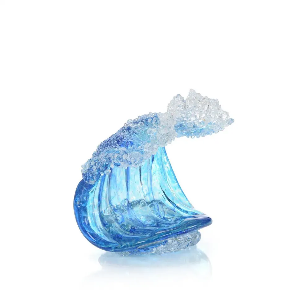 Ocean Blue Waves Handblown Glass Sculpture III 9.75"H x 9.75"W x 6.25"D