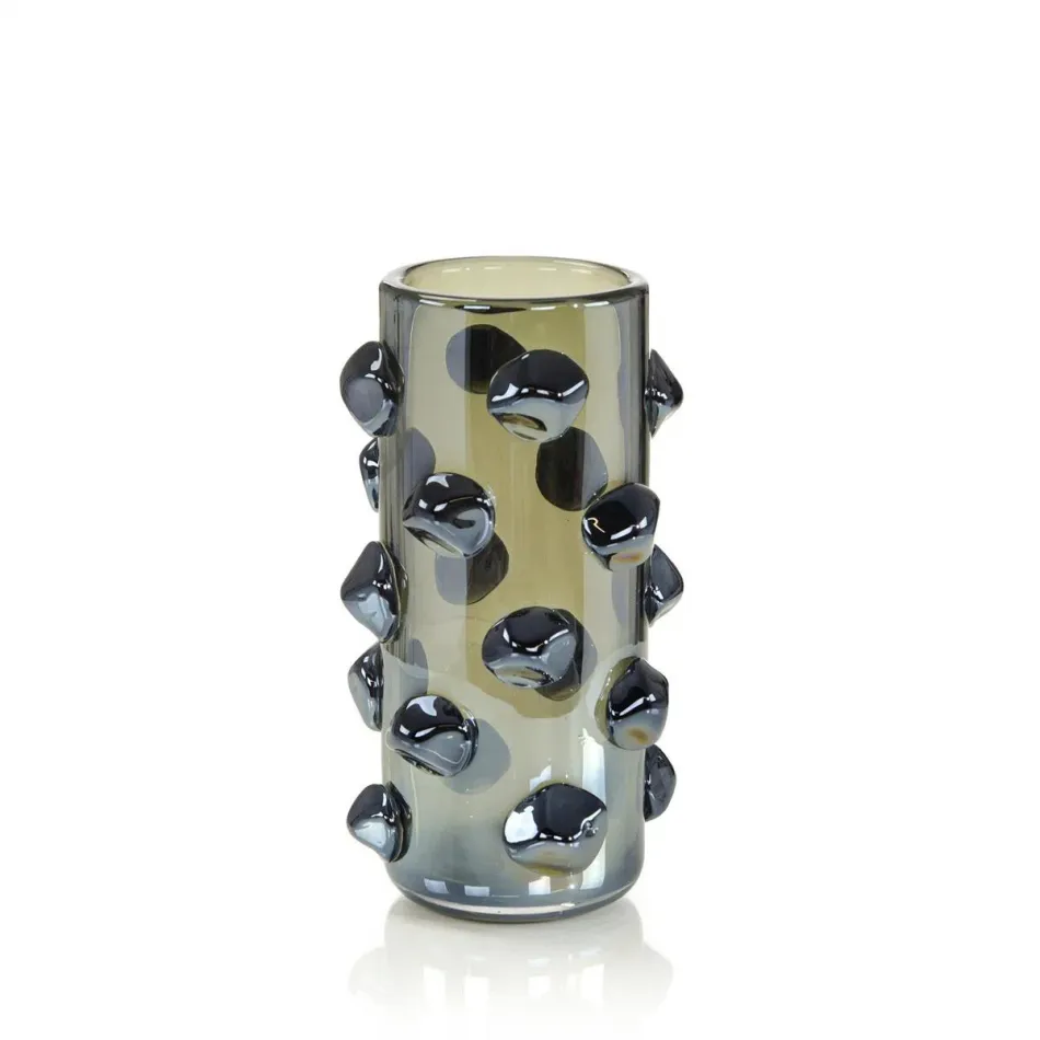 Iridescent Charcoal Handblown Glass Vase I 12.25"H x 6"W x 6"D