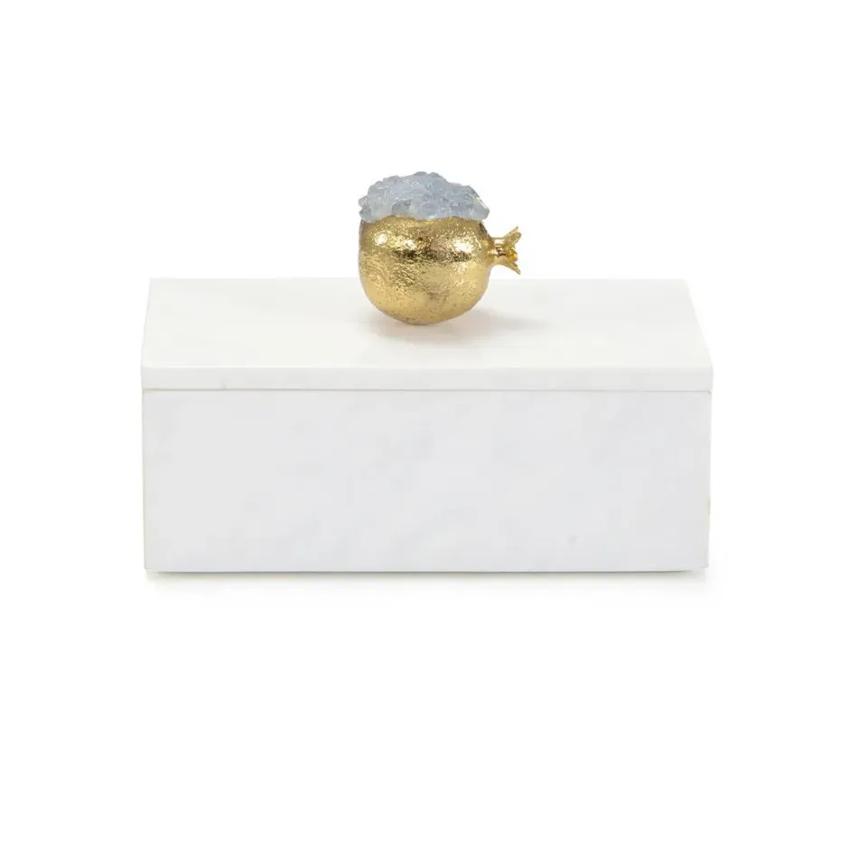 Cyanite Pomegranate And White Marble Box I 6.75"H x 10"W x 5.25"D