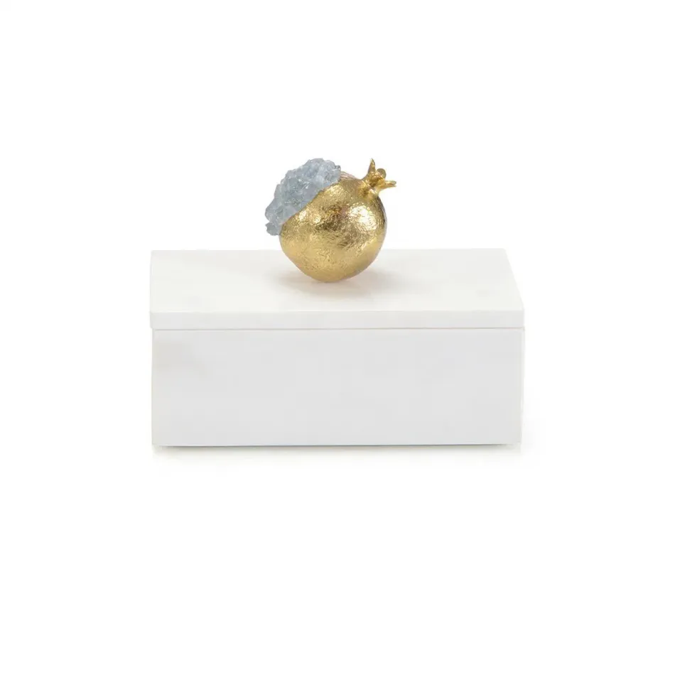 Cyanite Pomegranate And White Marble Box II 6"H x 8.25"W x 4.75"D