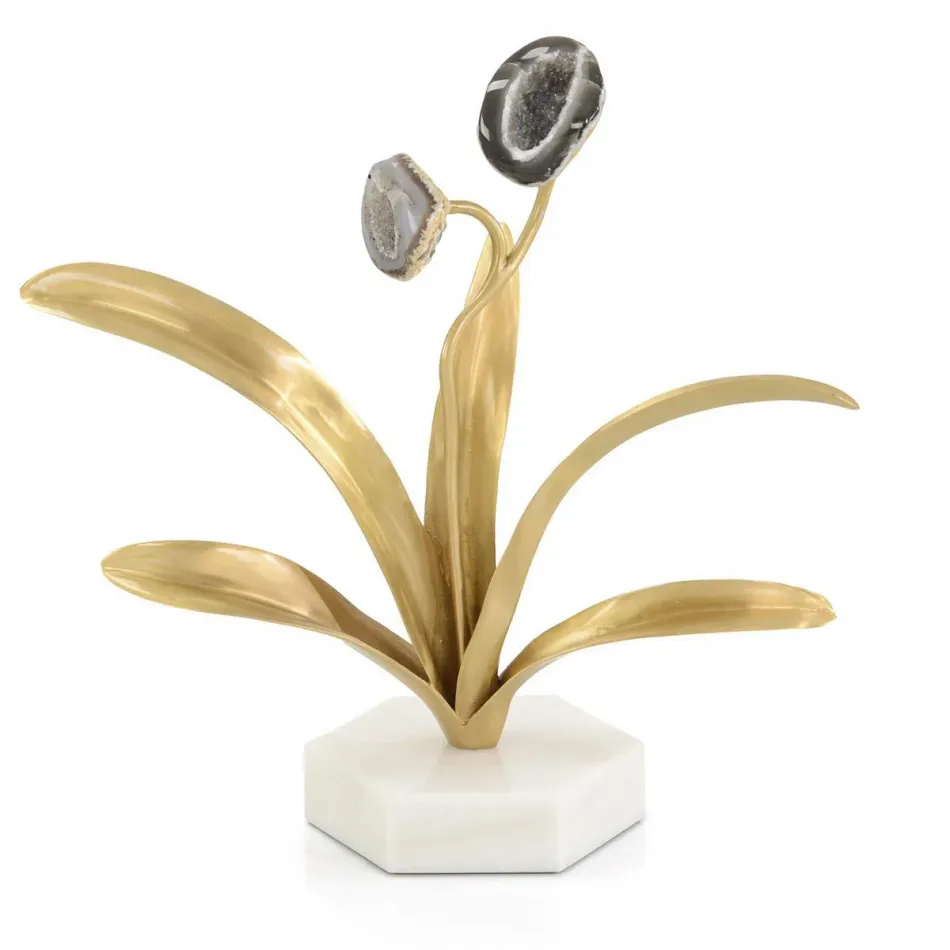 Agate Flower And White Marble Sculpture 16.5"H x 16.25"W x 6"D