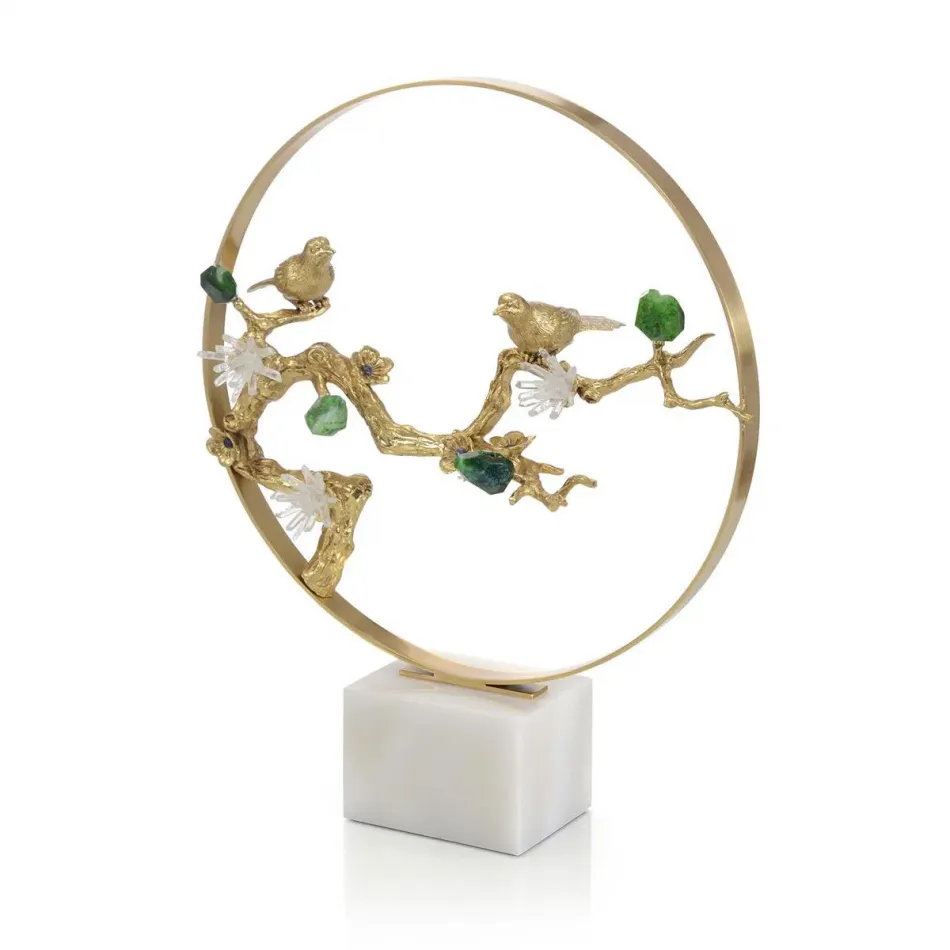 Brass Bird And Green Agate Sculpture 17.5"H x 14.25"W x 4.75"D