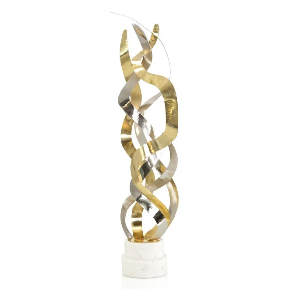 Brass And Silver Swirling Ribbons Sculpture 38"H x 15.5"W x 7"D