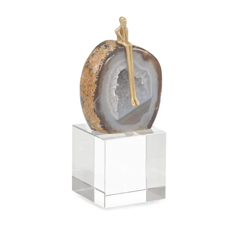 Agate Philosopher Sculpture on Crystal Base, Large